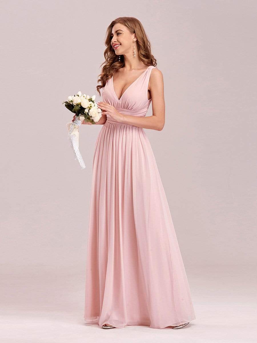 Pink Sleeveless V-Neck Semi-Formal Chiffon Maxi Dress for Dresses #color_Pink Pink Sleeveless V-Neck Semi-Formal Chiffon Maxi Dress for Dresses #color_Pink