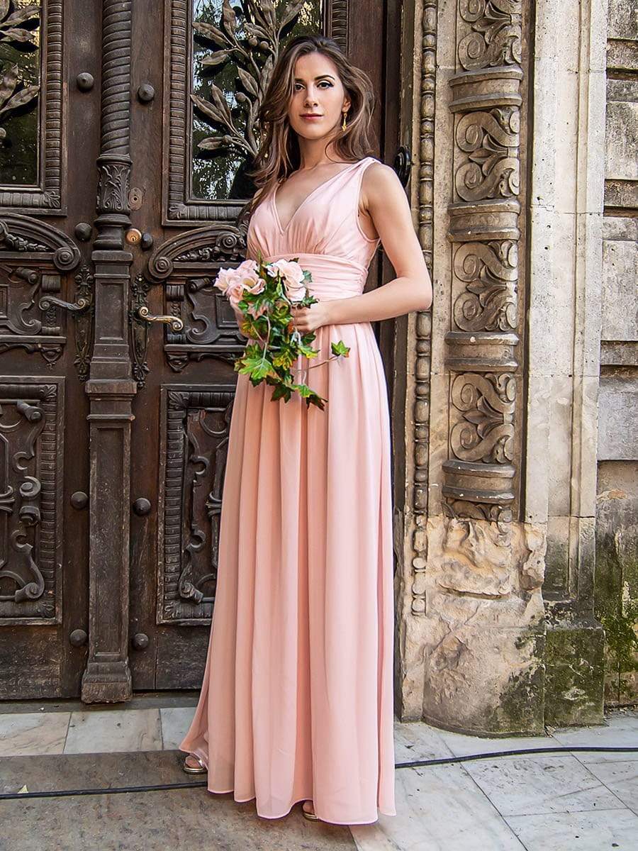 Pink Sleeveless V-Neck Semi-Formal Chiffon Maxi Dress for Dresses #color_Pink Pink Sleeveless V-Neck Semi-Formal Chiffon Maxi Dress for Dresses #color_Pink