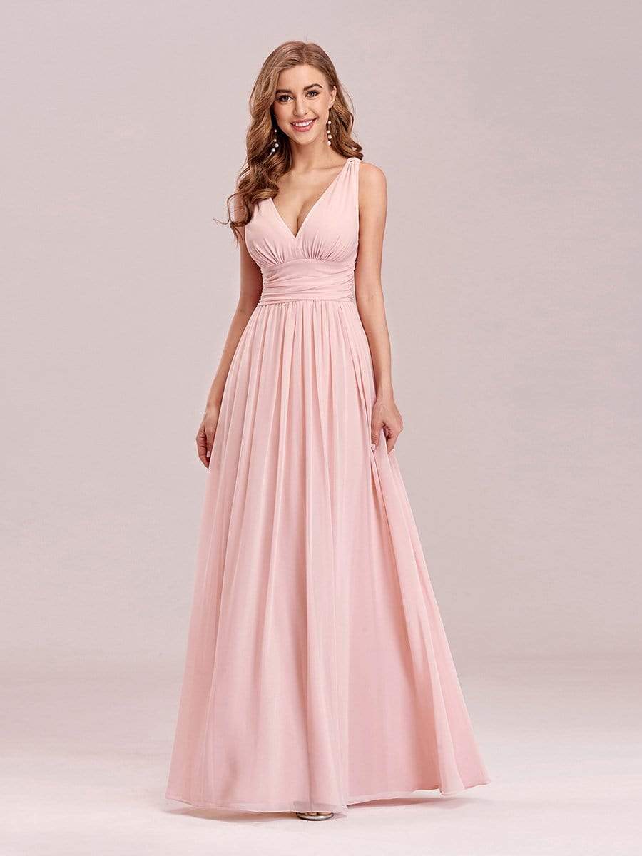 Pink Sleeveless V-Neck Semi-Formal Chiffon Maxi Dress for Dresses #color_Pink Pink Sleeveless V-Neck Semi-Formal Chiffon Maxi Dress for Dresses #color_Pink