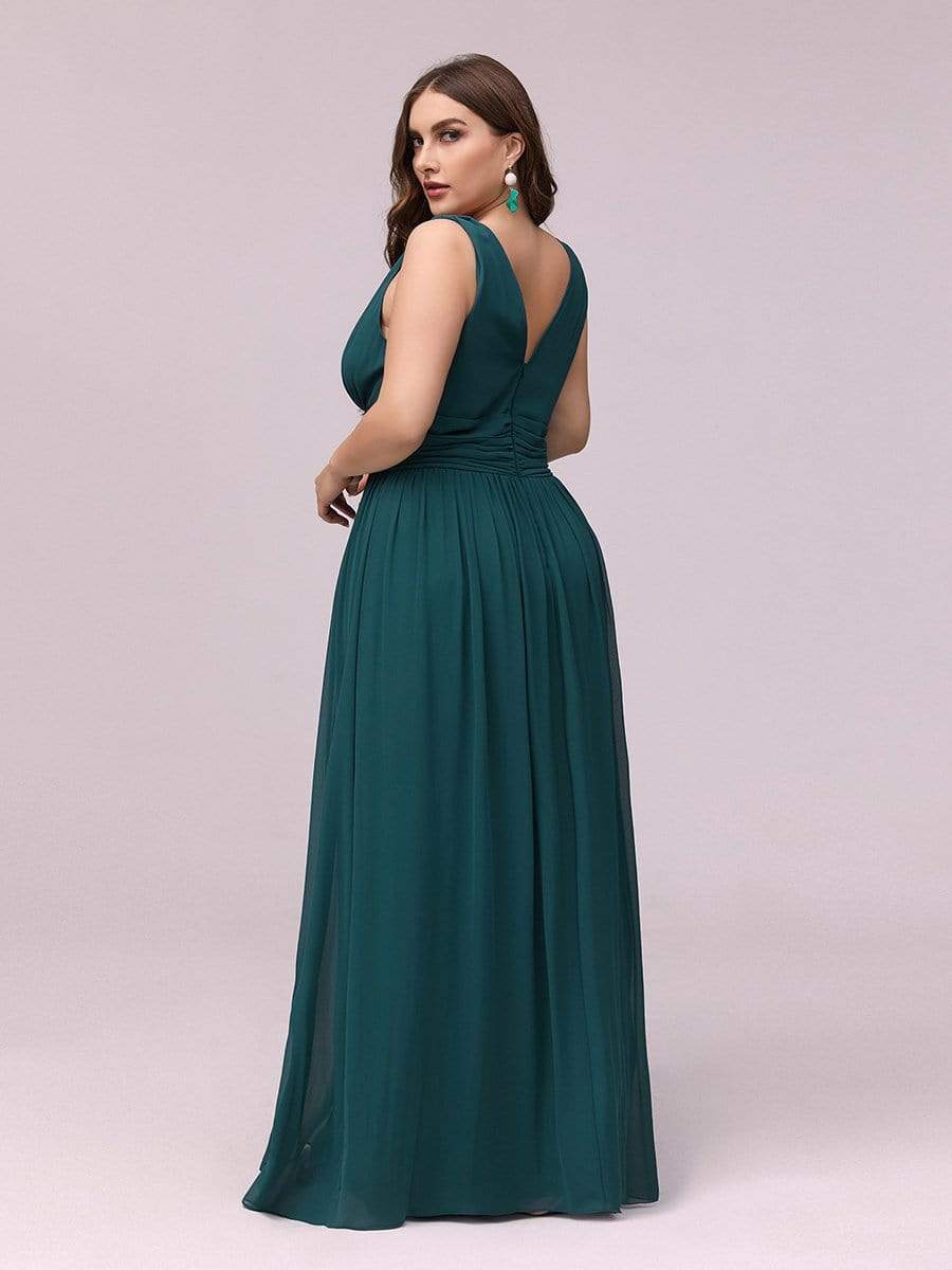 COLOR=Teal | Sleeveless V-Neck Semi-Formal Chiffon Maxi Dress-Teal 2 COLOR=Teal | Sleeveless V-Neck Semi-Formal Chiffon Maxi Dress-Teal 2