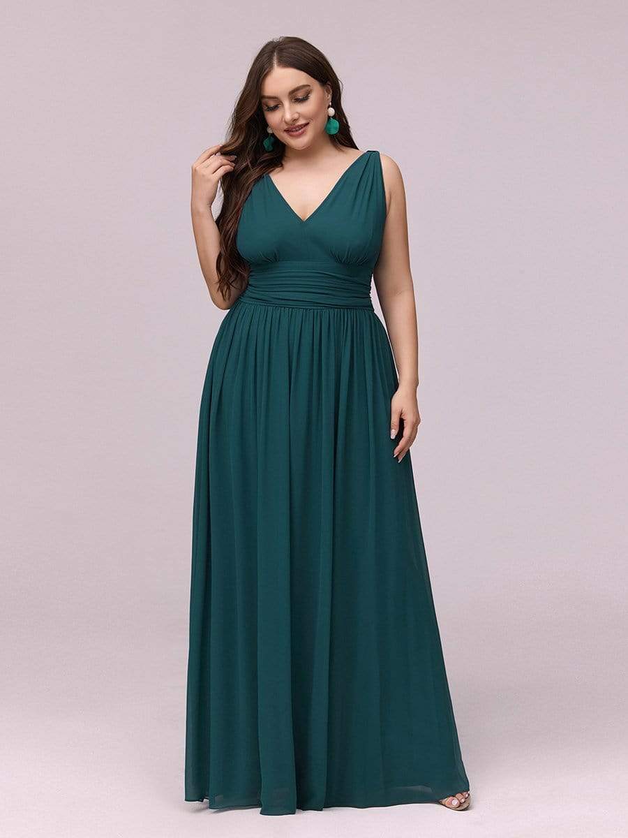 COLOR=Teal | Sleeveless V-Neck Semi-Formal Chiffon Maxi Dress-Teal 3 COLOR=Teal | Sleeveless V-Neck Semi-Formal Chiffon Maxi Dress-Teal 3