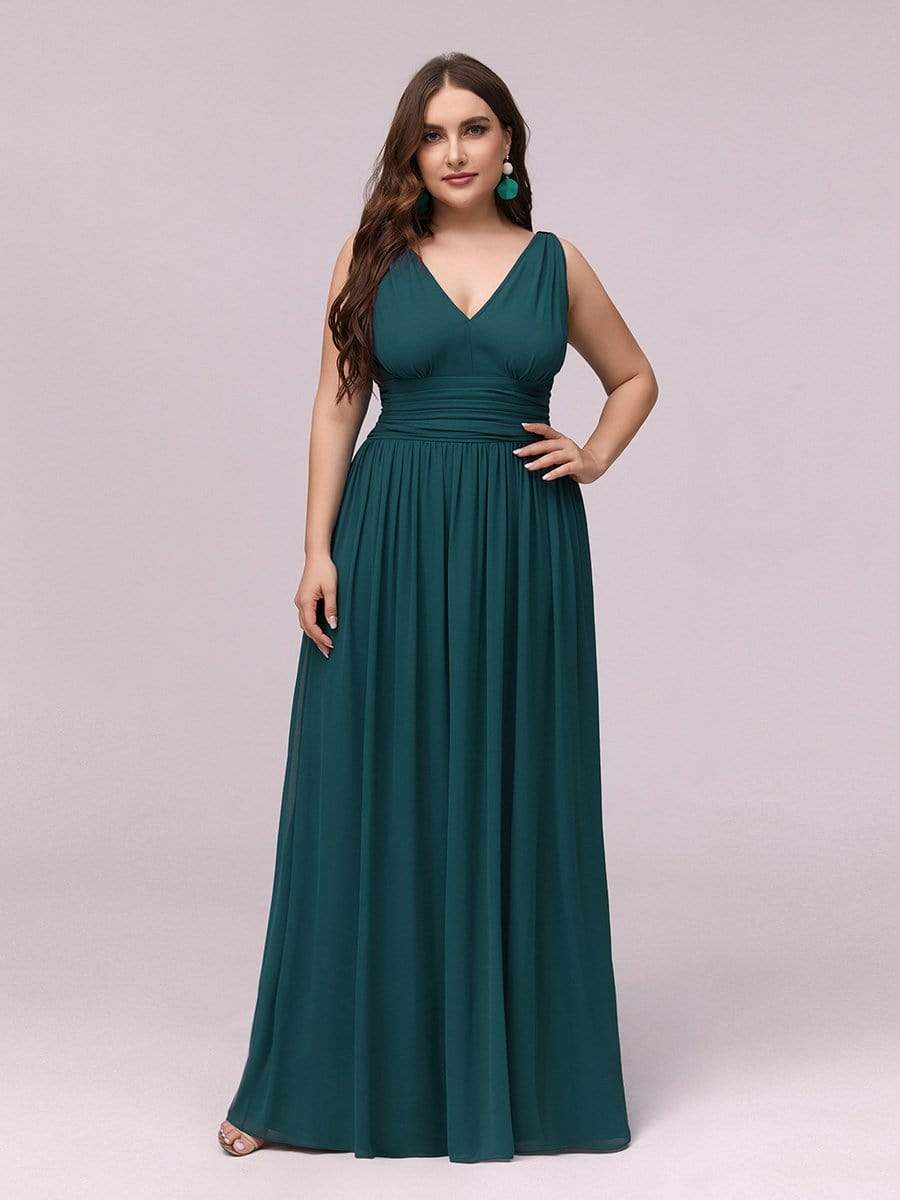 COLOR=Teal | Sleeveless V-Neck Semi-Formal Chiffon Maxi Dress-Teal 1 COLOR=Teal | Sleeveless V-Neck Semi-Formal Chiffon Maxi Dress-Teal 1