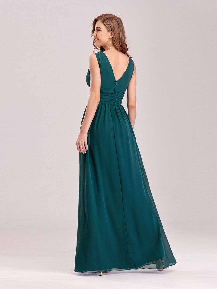 COLOR=Teal | Sleeveless V-Neck Semi-Formal Chiffon Maxi Dress-Teal 2 COLOR=Teal | Sleeveless V-Neck Semi-Formal Chiffon Maxi Dress-Teal 2