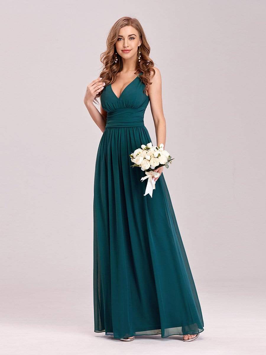 COLOR=Teal | Sleeveless V-Neck Semi-Formal Chiffon Maxi Dress-Teal 4