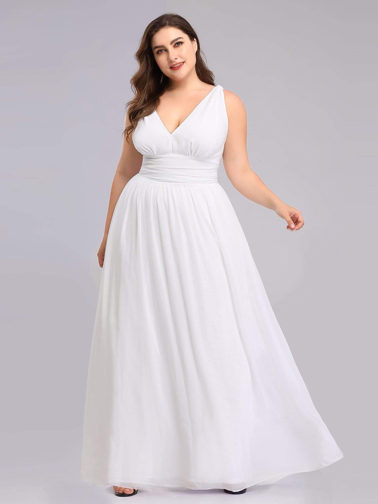 COLOR=White | Plus Size Sleeveless V-Neck Semi-Formal Chiffon Maxi Dress-White 3 COLOR=White | Plus Size Sleeveless V-Neck Semi-Formal Chiffon Maxi Dress-White 3