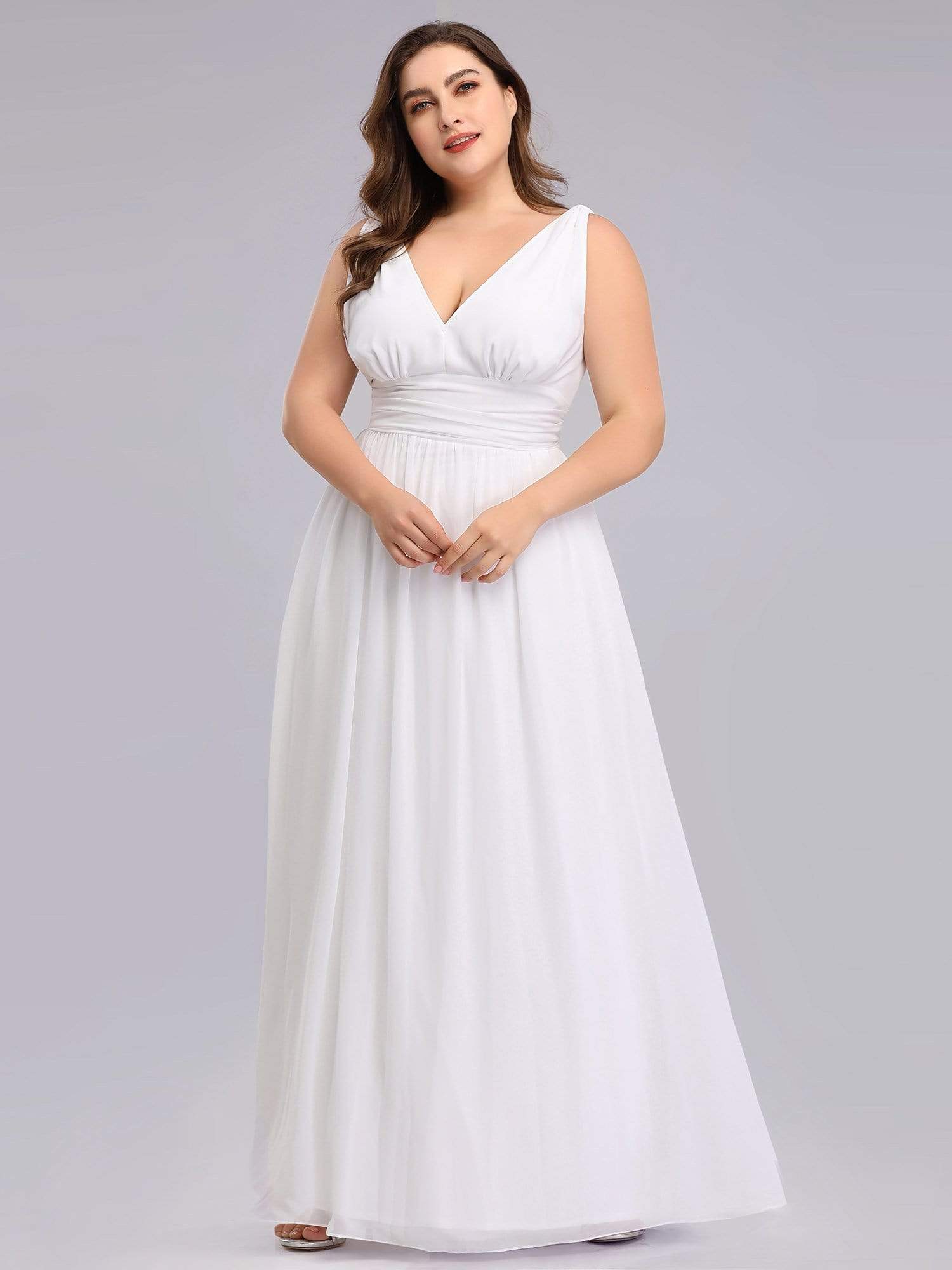 COLOR=White | Plus Size Sleeveless V-Neck Semi-Formal Chiffon Maxi Dress-White 4 COLOR=White | Plus Size Sleeveless V-Neck Semi-Formal Chiffon Maxi Dress-White 4