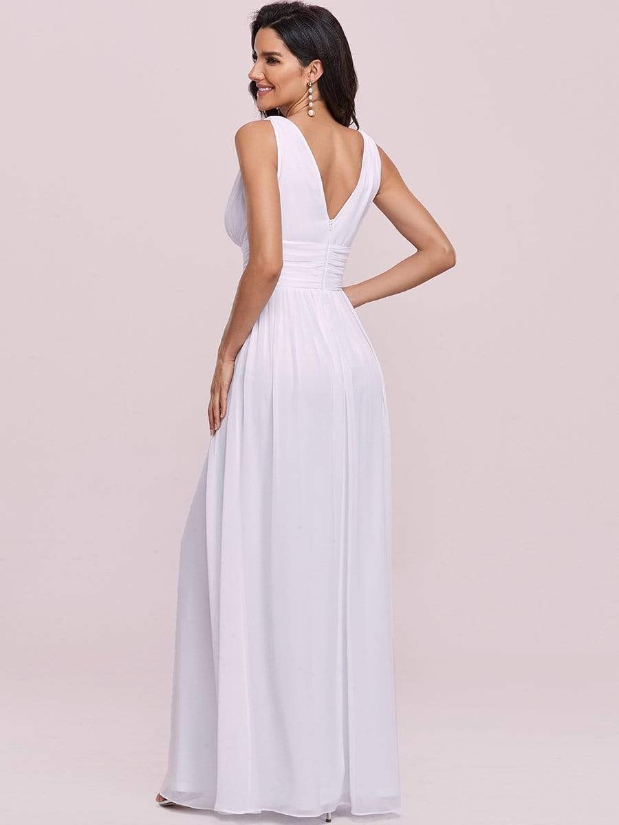 COLOR=White | Sleeveless V-Neck Semi-Formal Chiffon Maxi Dress-White 4 COLOR=White | Sleeveless V-Neck Semi-Formal Chiffon Maxi Dress-White 4