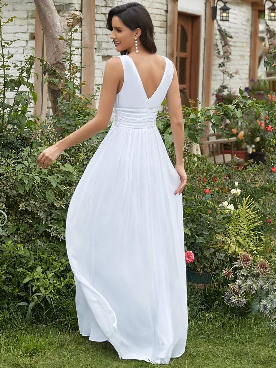 COLOR=White | Sleeveless V-Neck Semi-Formal Chiffon Maxi Dress-White 2 COLOR=White | Sleeveless V-Neck Semi-Formal Chiffon Maxi Dress-White 2