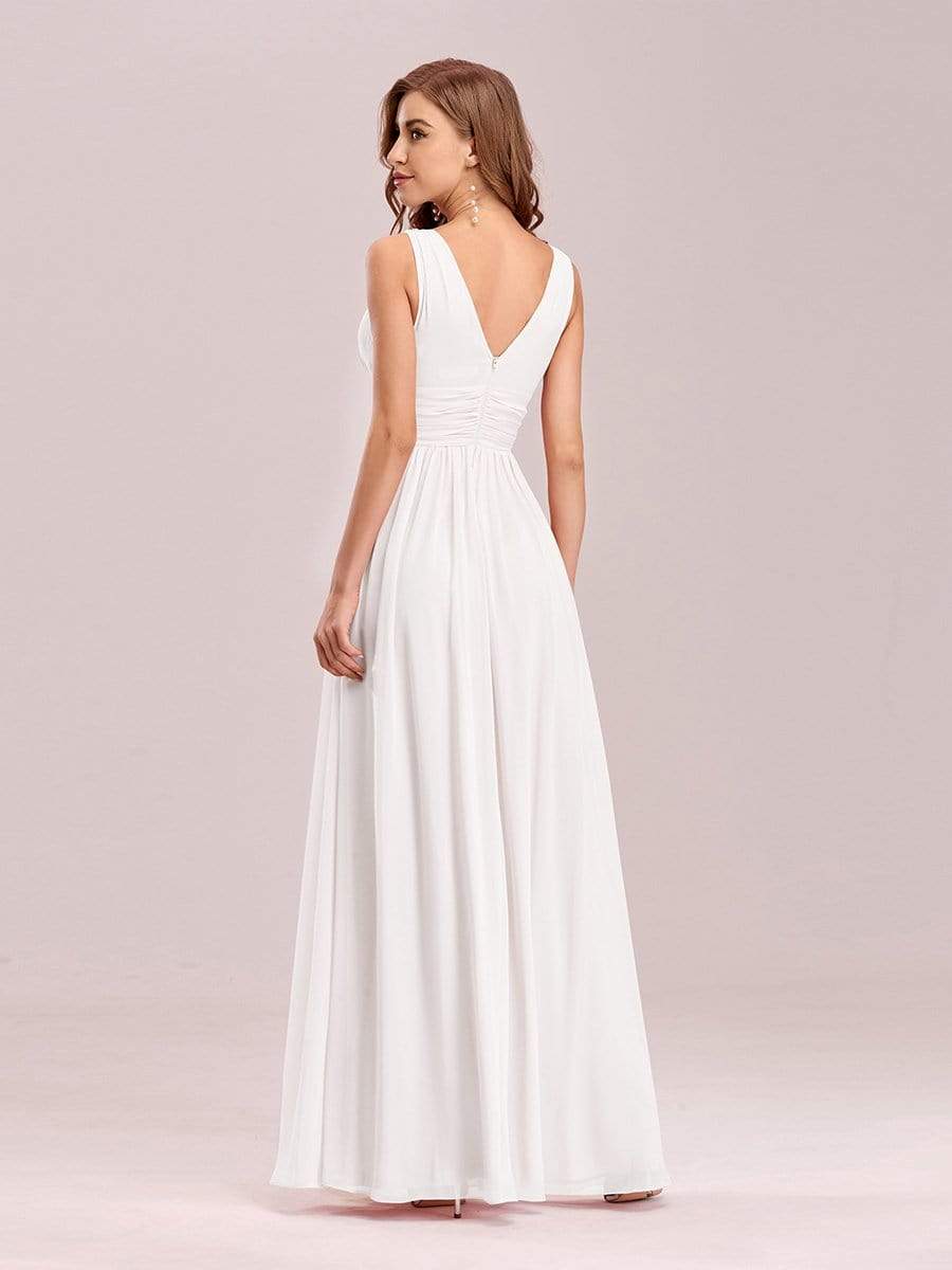 COLOR=White | Sleeveless V-Neck Semi-Formal Chiffon Maxi Dress-White 6 COLOR=White | Sleeveless V-Neck Semi-Formal Chiffon Maxi Dress-White 6