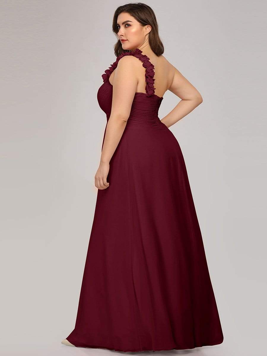 Color=Burgundy | Plus Size Chiffon One Shoulder Long Bridesmaid Dress-Burgundy 2 Color=Burgundy | Plus Size Chiffon One Shoulder Long Bridesmaid Dress-Burgundy 2