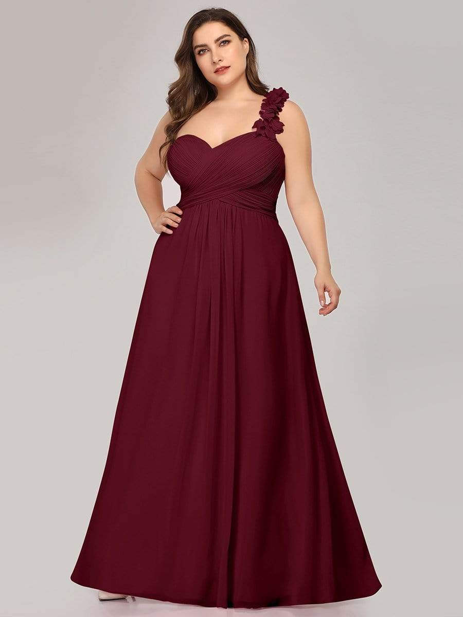 COLOR=Burgundy | Chiffon One Shoulder Long Bridesmaid Dress-Burgundy 6 COLOR=Burgundy | Chiffon One Shoulder Long Bridesmaid Dress-Burgundy 6