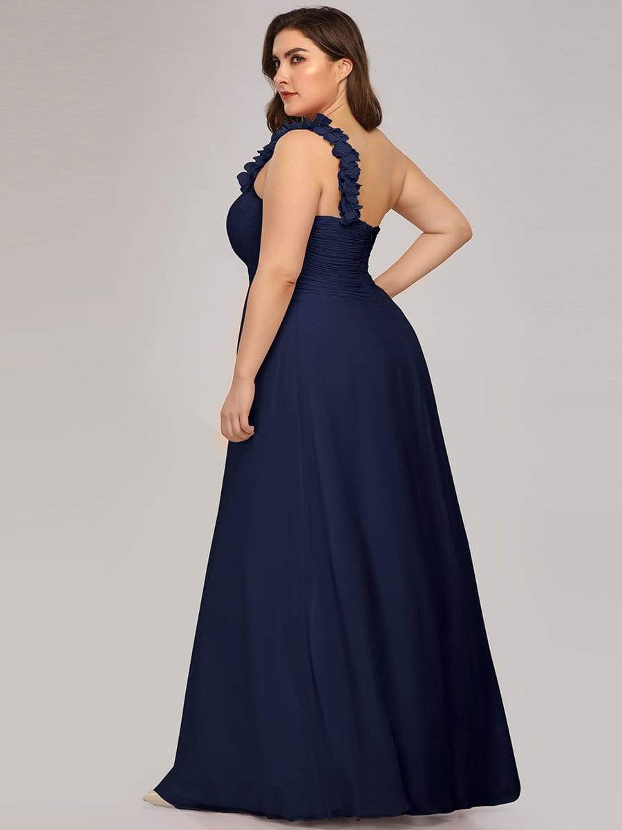 COLOR=Navy Blue | Chiffon One Shoulder Long Bridesmaid Dress-Navy Blue 7 COLOR=Navy Blue | Chiffon One Shoulder Long Bridesmaid Dress-Navy Blue 7