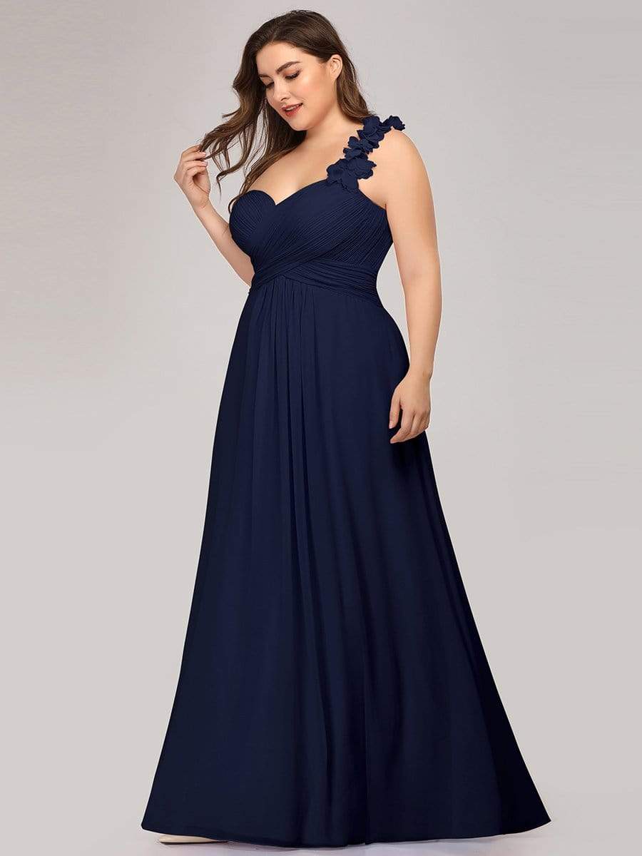 Color=Navy Blue | Plus Size Chiffon One Shoulder Long Bridesmaid Dress-Navy Blue 3 Color=Navy Blue | Plus Size Chiffon One Shoulder Long Bridesmaid Dress-Navy Blue 3