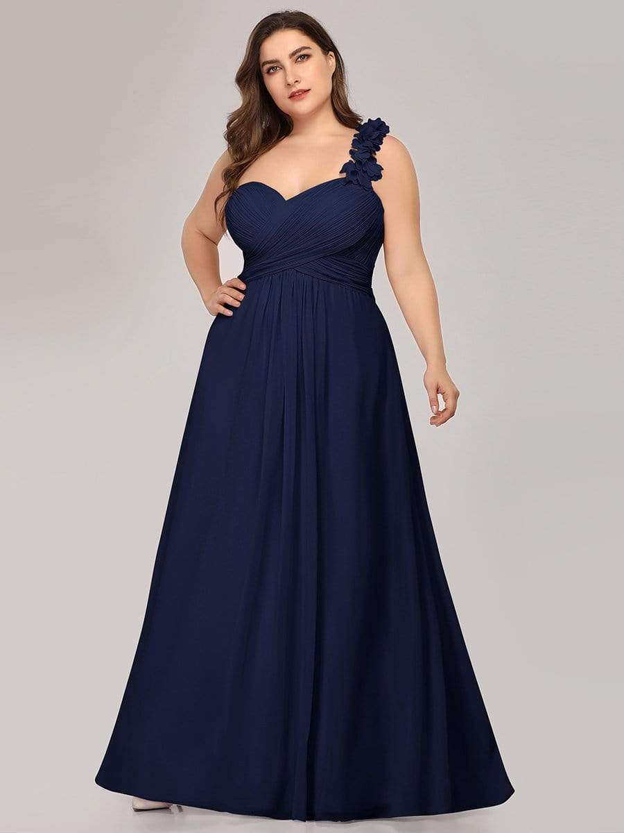 Color=Navy Blue | Plus Size Chiffon One Shoulder Long Bridesmaid Dress-Navy Blue 4 Color=Navy Blue | Plus Size Chiffon One Shoulder Long Bridesmaid Dress-Navy Blue 4