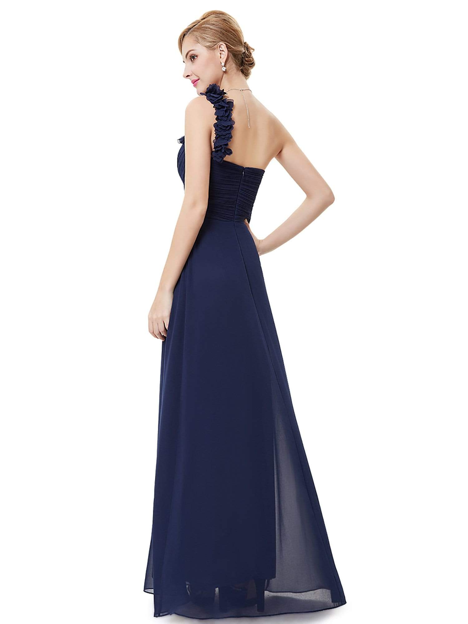 COLOR=Navy Blue | Chiffon One Shoulder Long Bridesmaid Dress-Navy Blue 2 COLOR=Navy Blue | Chiffon One Shoulder Long Bridesmaid Dress-Navy Blue 2