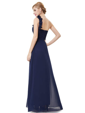 COLOR=Navy Blue | Chiffon One Shoulder Long Bridesmaid Dress-Navy Blue 2