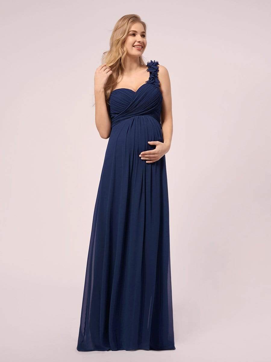 Color=Navy Blue | One Shoulder Chiffon Maternity Dresses-Navy Blue 1