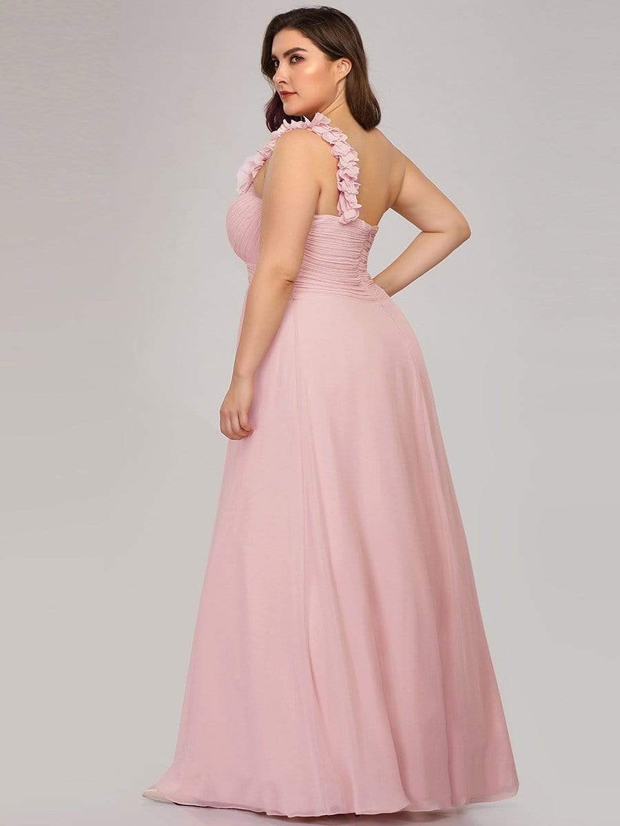 Color=Pink | Plus Size Chiffon One Shoulder Long Bridesmaid Dress-Pink 2 Color=Pink | Plus Size Chiffon One Shoulder Long Bridesmaid Dress-Pink 2
