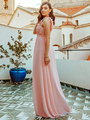 COLOR=Pink | Chiffon One Shoulder Long Bridesmaid Dress-Pink 2