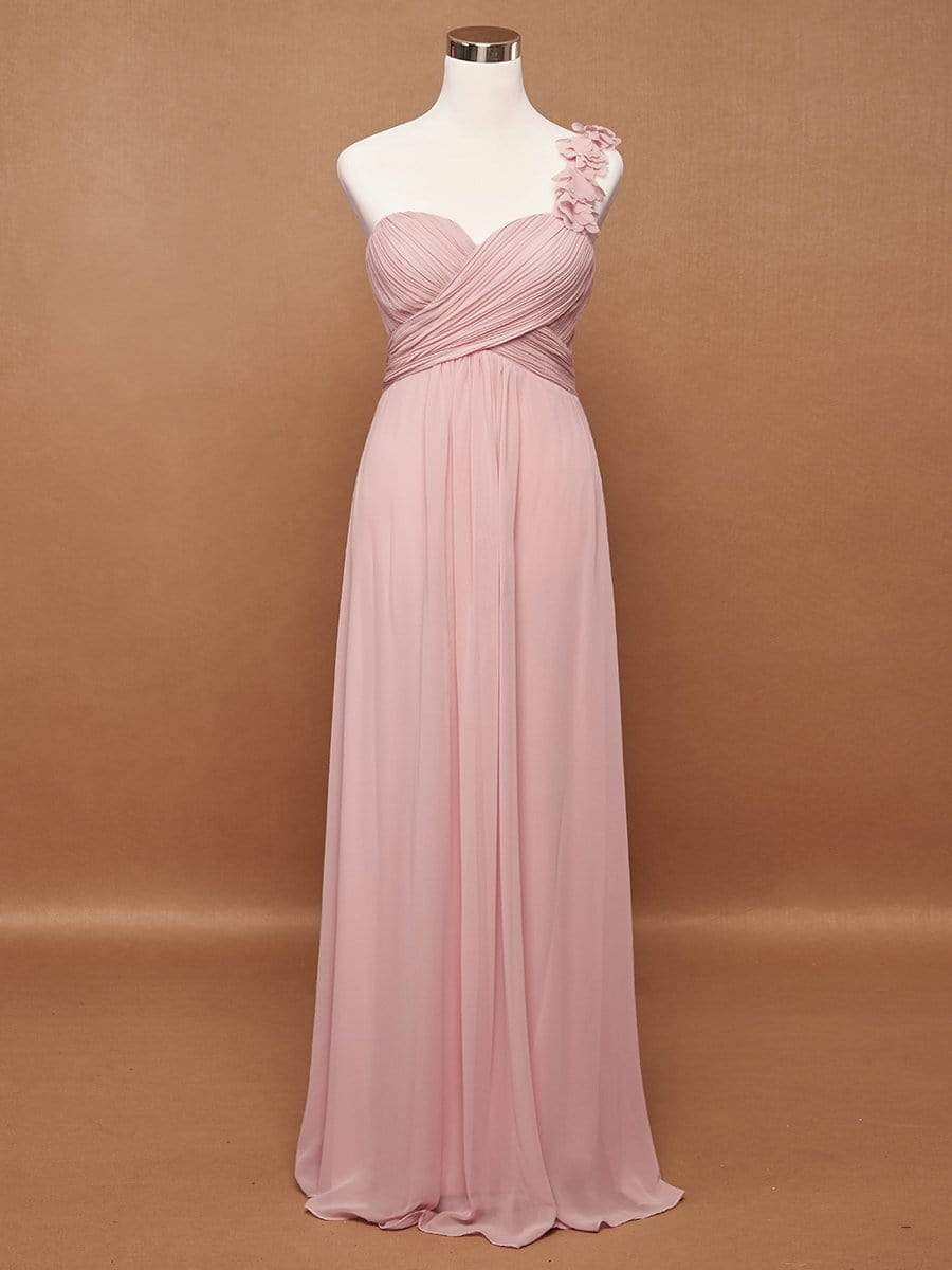 COLOR=Pink | Chiffon One Shoulder Long Bridesmaid Dress-Pink 9 COLOR=Pink | Chiffon One Shoulder Long Bridesmaid Dress-Pink 9