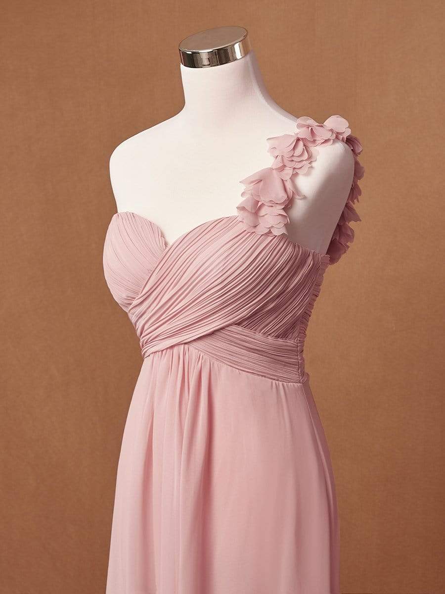 COLOR=Pink | Chiffon One Shoulder Long Bridesmaid Dress-Pink 10