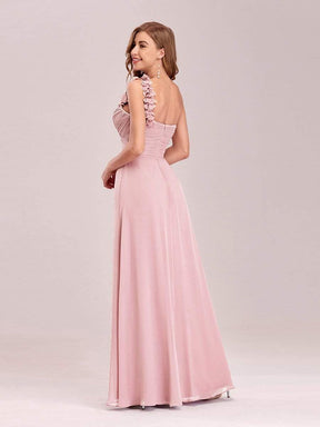 COLOR=Pink | Chiffon One Shoulder Long Bridesmaid Dress-Pink 5