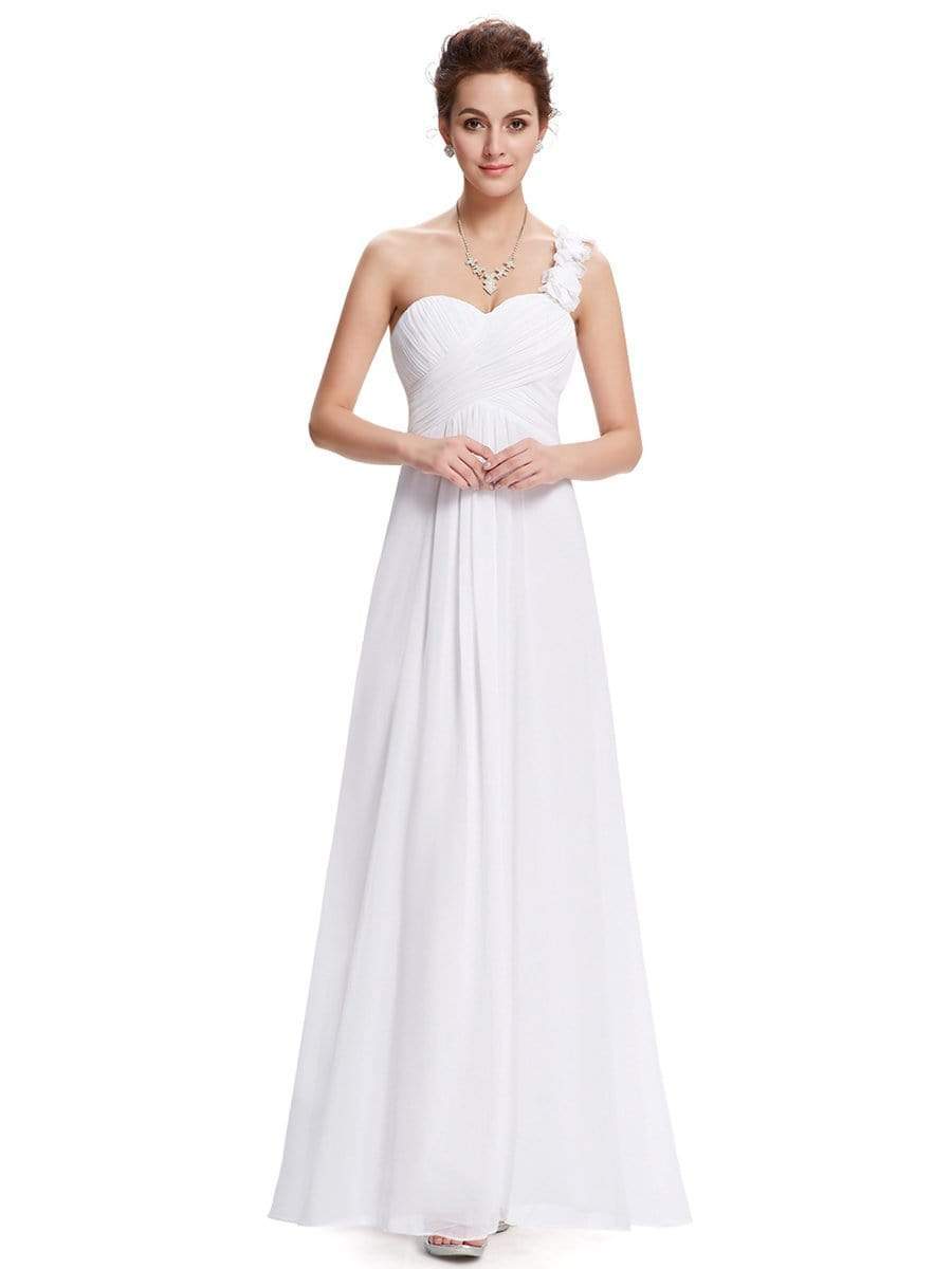 COLOR=White | Chiffon One Shoulder Long Bridesmaid Dress-White 6 COLOR=White | Chiffon One Shoulder Long Bridesmaid Dress-White 6