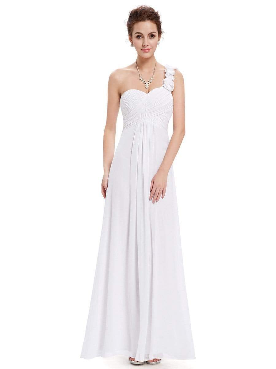 COLOR=White | Chiffon One Shoulder Long Bridesmaid Dress-White 4 COLOR=White | Chiffon One Shoulder Long Bridesmaid Dress-White 4