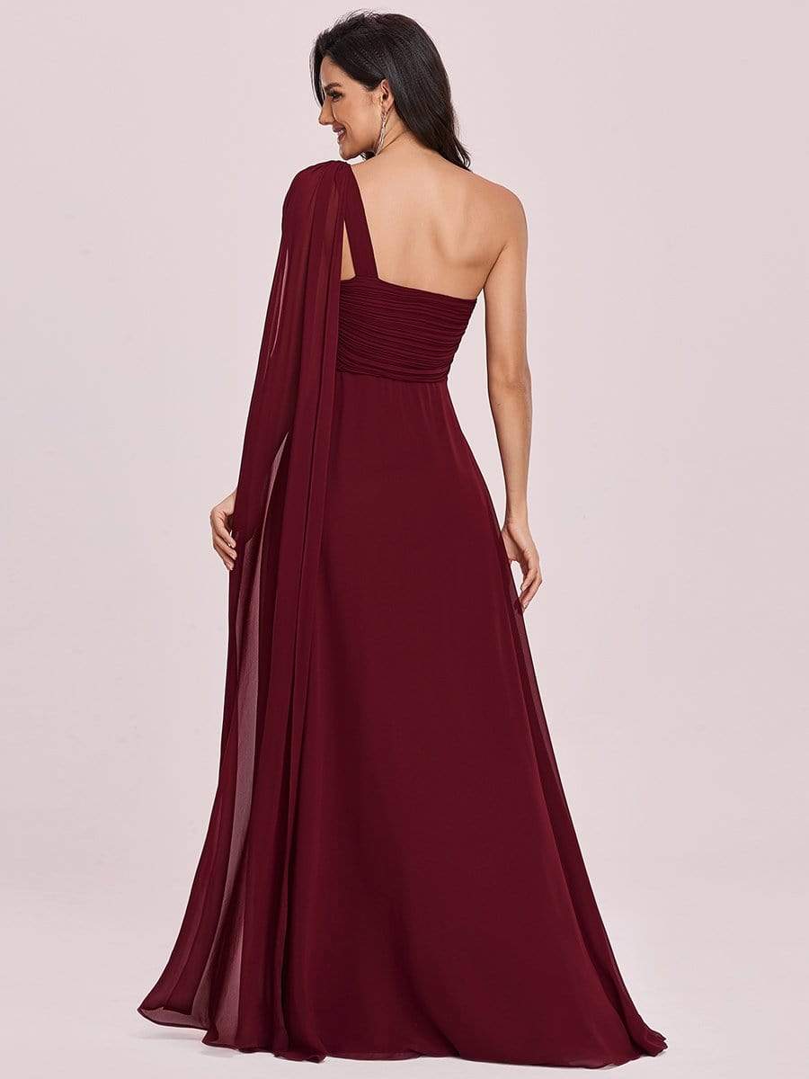 COLOR=Burgundy | One Shoulder Evening Dress-Burgundy 4 COLOR=Burgundy | One Shoulder Evening Dress-Burgundy 4