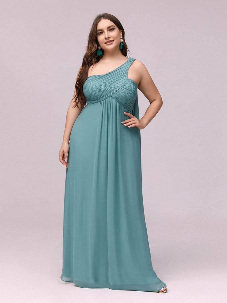 COLOR=Dusty Blue | One Shoulder Evening Dress-Dusty Blue 5 COLOR=Dusty Blue | One Shoulder Evening Dress-Dusty Blue 5