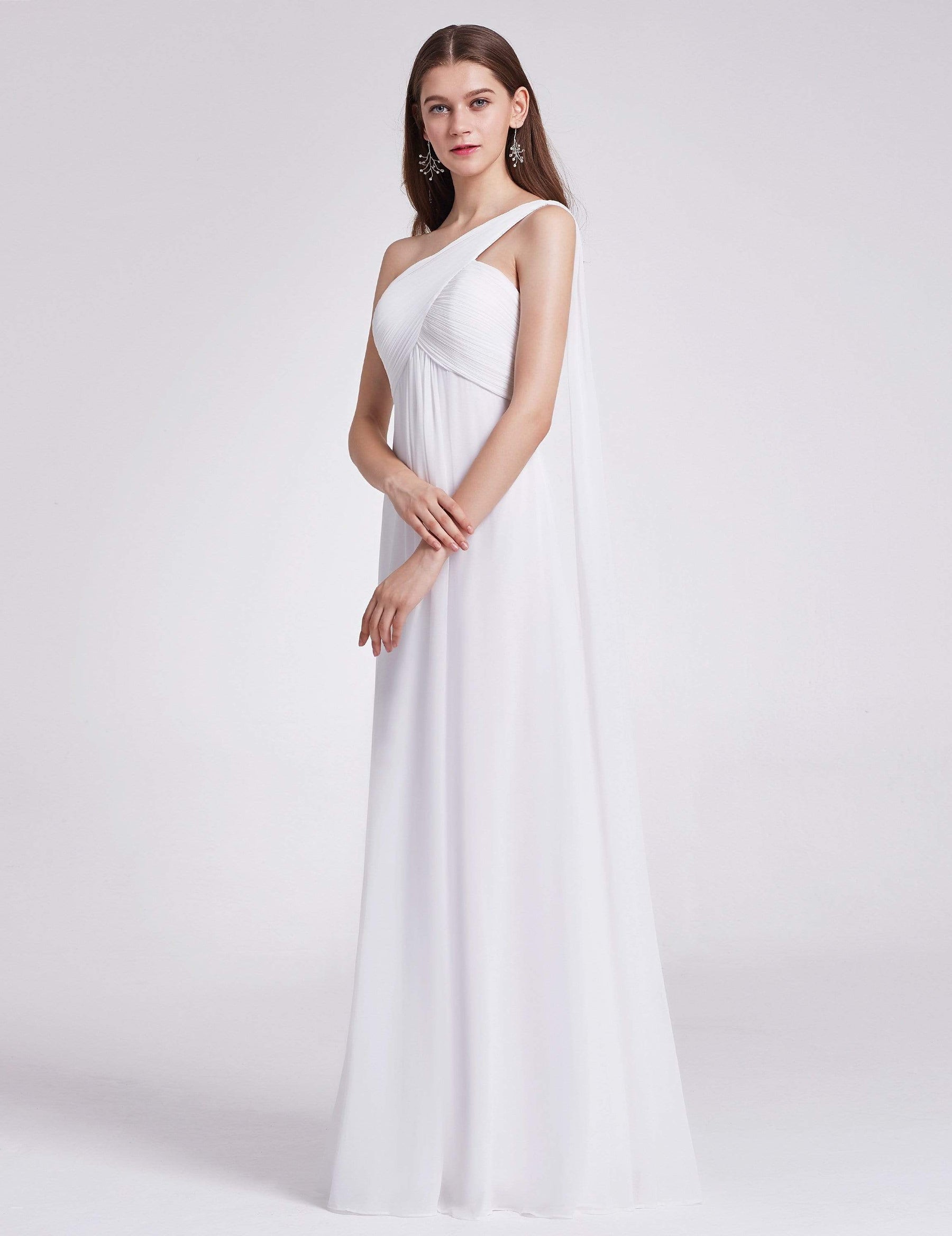 Color=White | One Shoulder Evening Dress-White 6