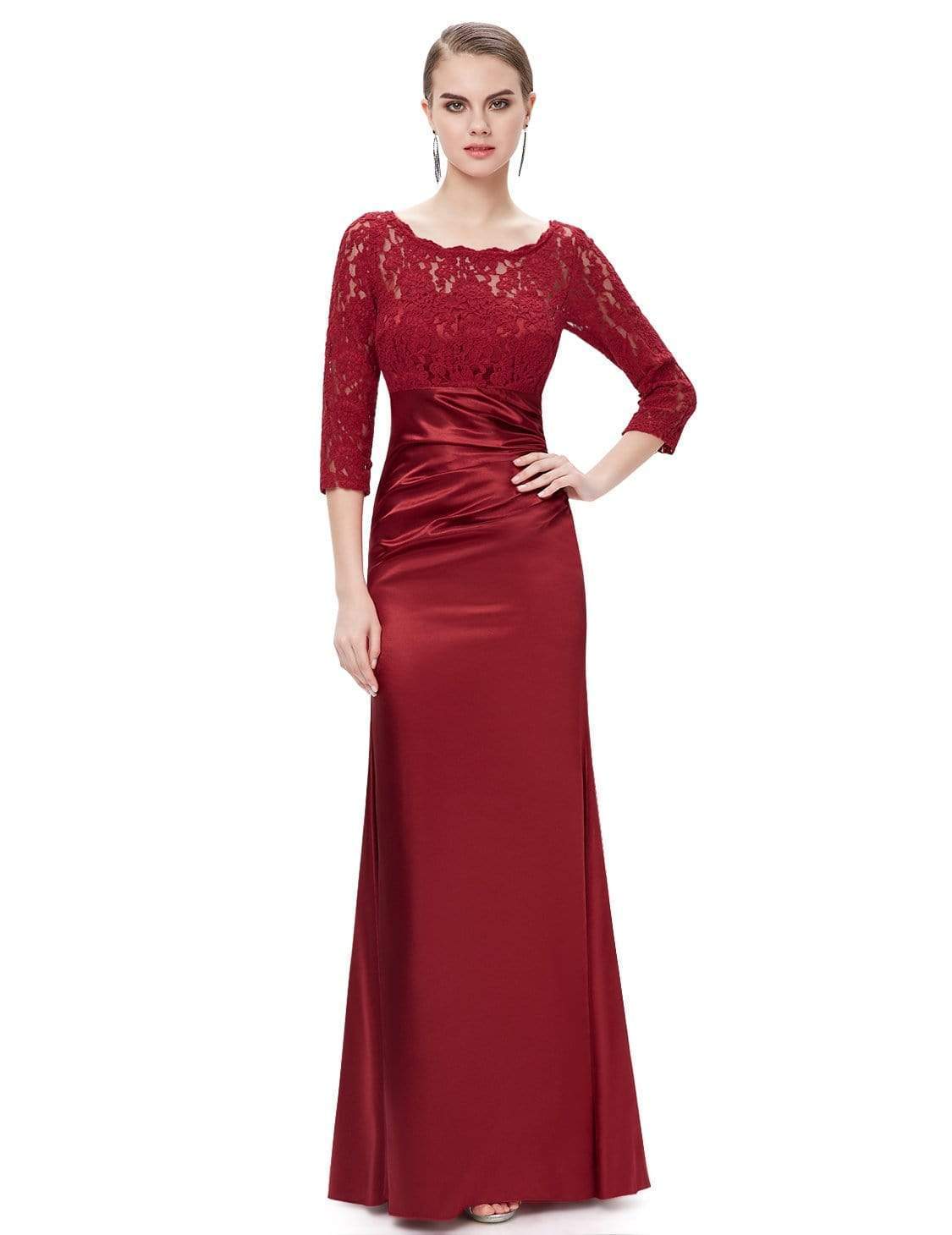 Color=Burgundy | Lace Long Sleeve Formal Evening Dress-Burgundy 4 Color=Burgundy | Lace Long Sleeve Formal Evening Dress-Burgundy 4