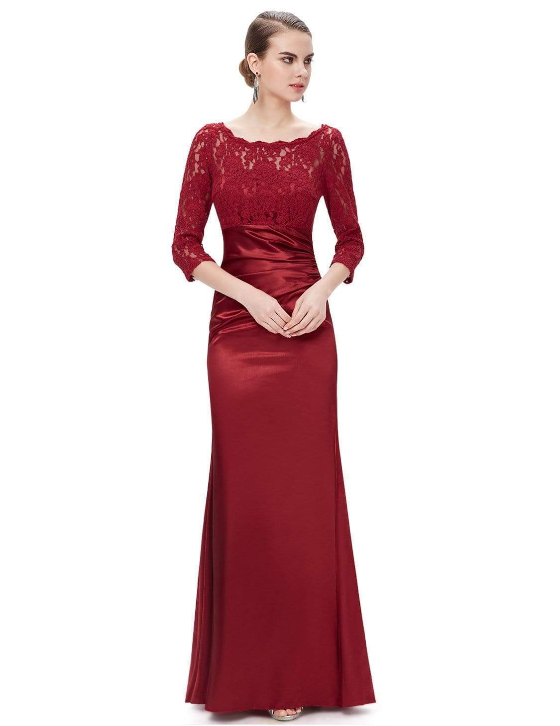 Color=Burgundy | Lace Long Sleeve Formal Evening Dress-Burgundy 5 Color=Burgundy | Lace Long Sleeve Formal Evening Dress-Burgundy 5