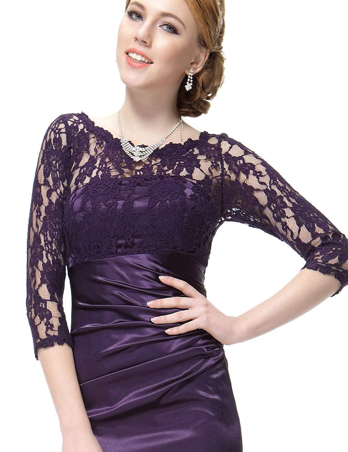 Color=Dark Purple | Lace Long Sleeve Formal Evening Dress-Dark Purple 5 Color=Dark Purple | Lace Long Sleeve Formal Evening Dress-Dark Purple 5