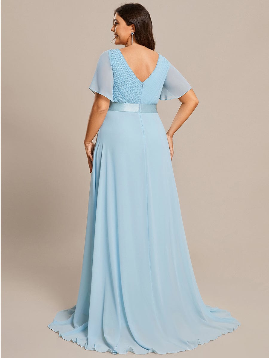 High Waist Short Sleeves Bridesmaid Dress #color_Sky Blue High Waist Short Sleeves Bridesmaid Dress #color_Sky Blue