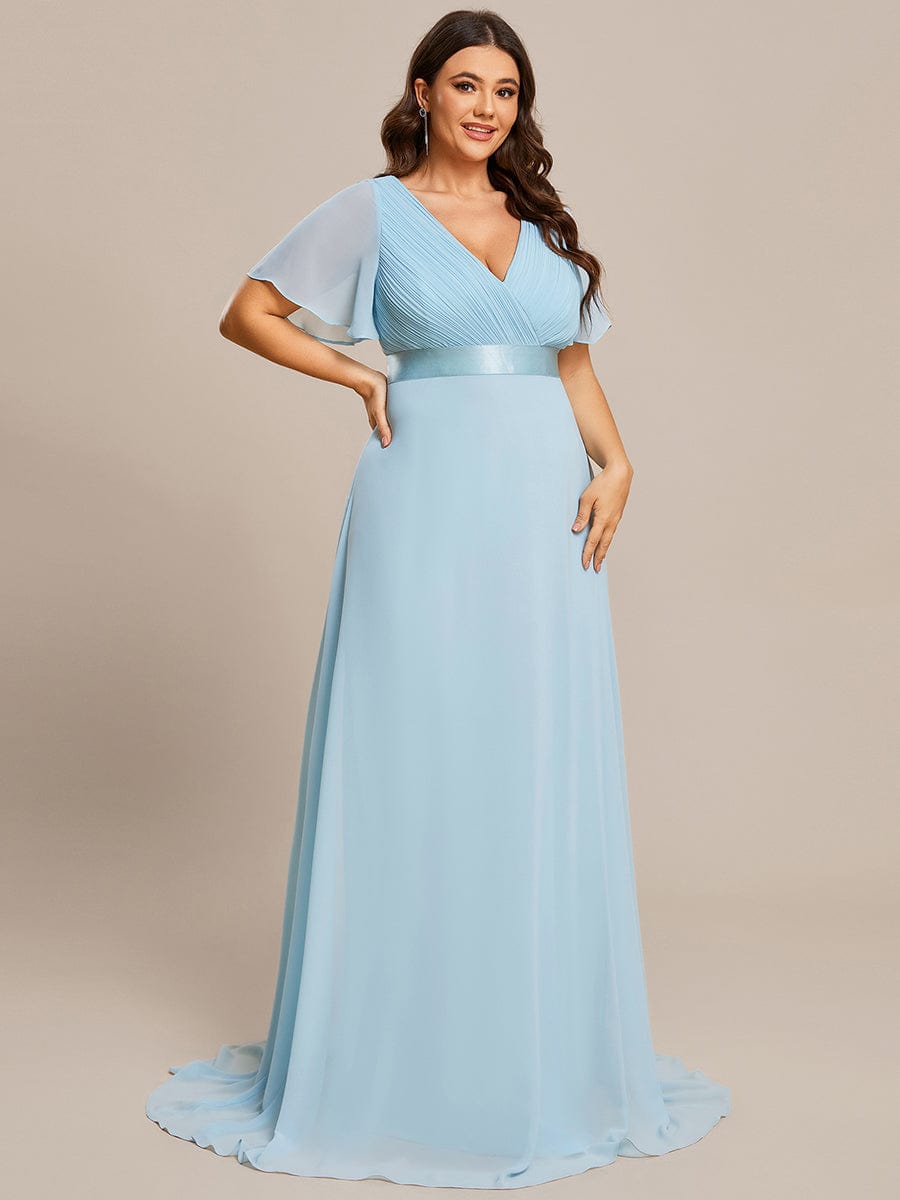 High Waist Short Sleeves Bridesmaid Dress #color_Sky Blue High Waist Short Sleeves Bridesmaid Dress #color_Sky Blue