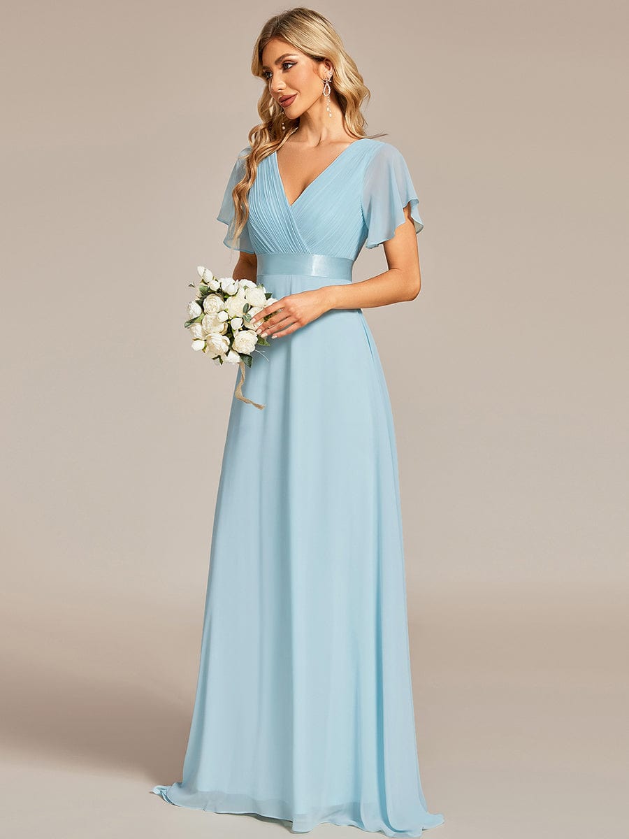 High Waist Short Sleeves Bridesmaid Dress #color_Sky Blue High Waist Short Sleeves Bridesmaid Dress #color_Sky Blue