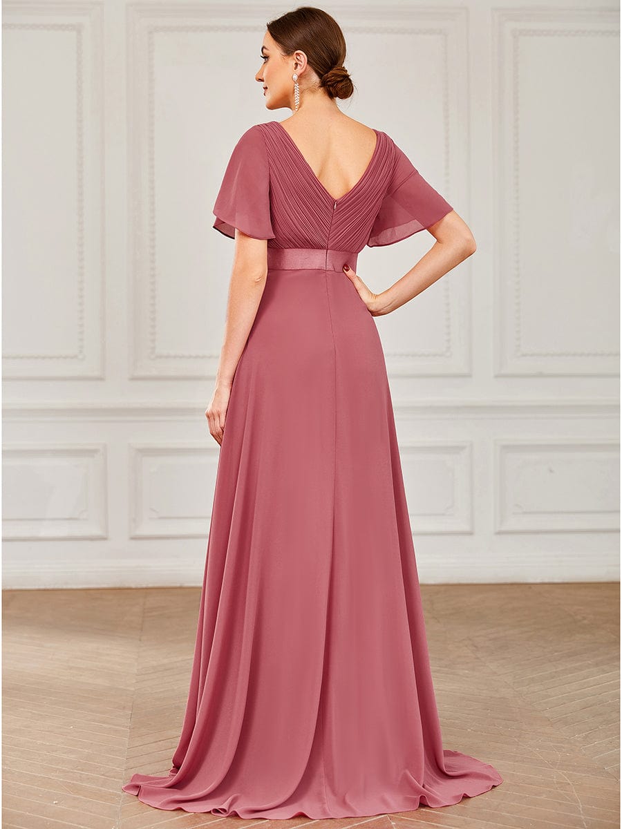 High Waist Short Sleeves Bridesmaid Dress #color_Cameo Brown High Waist Short Sleeves Bridesmaid Dress #color_Cameo Brown