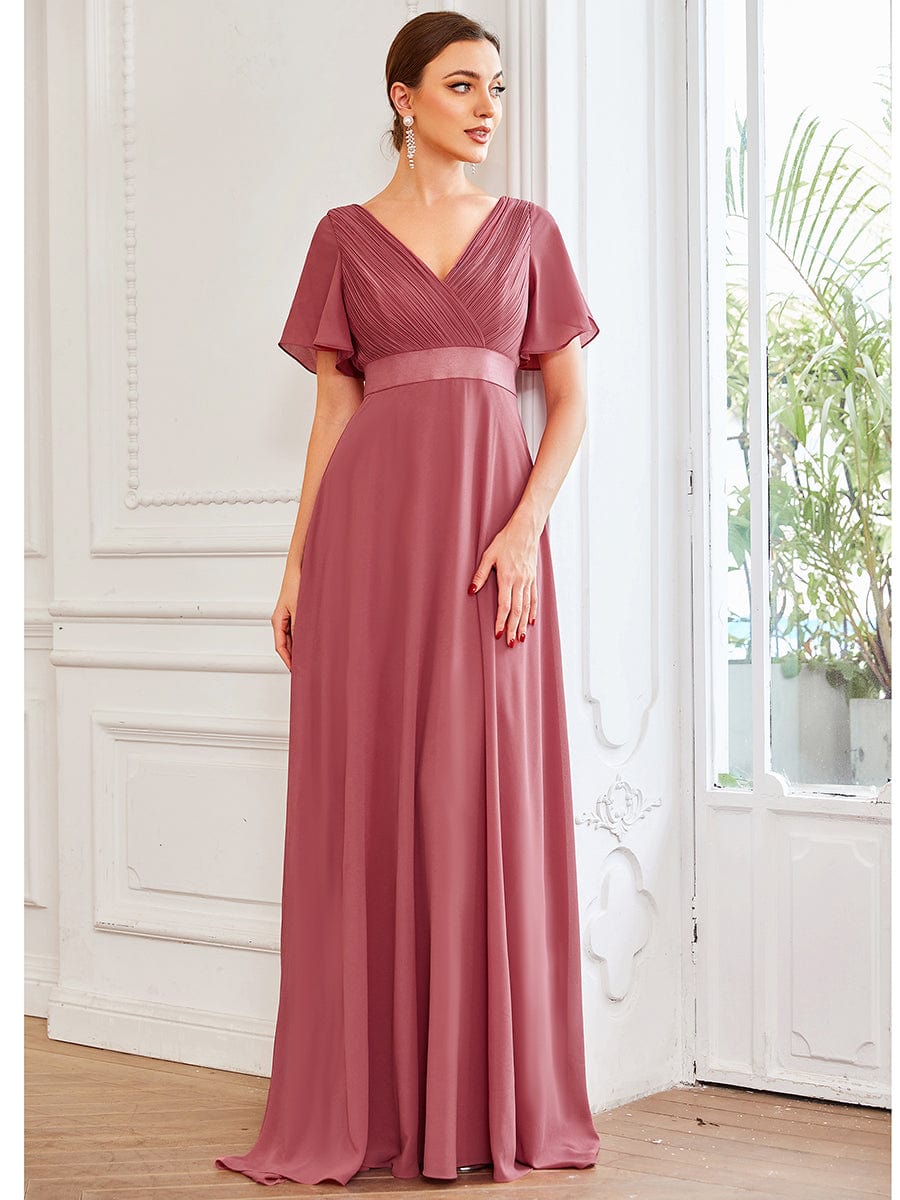 High Waist Short Sleeves Bridesmaid Dress #color_Cameo Brown High Waist Short Sleeves Bridesmaid Dress #color_Cameo Brown
