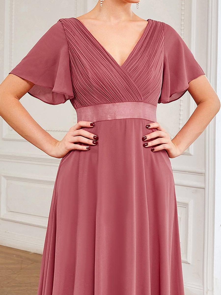 High Waist Short Sleeves Bridesmaid Dress #color_Cameo Brown High Waist Short Sleeves Bridesmaid Dress #color_Cameo Brown