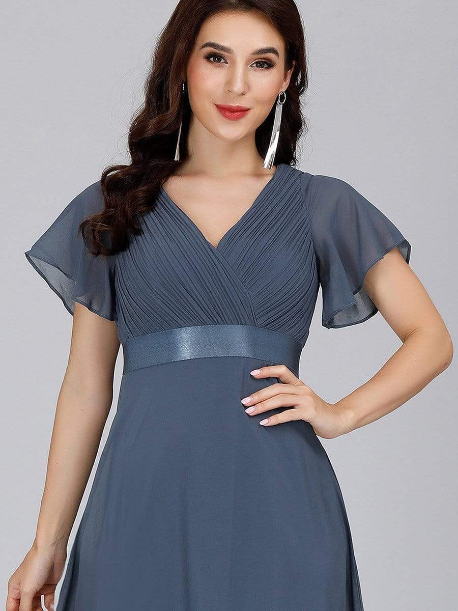 COLOR=Dusty Navy | Long Empire Waist Evening Dress With Short Flutter Sleeves-Dusty Navy 10 COLOR=Dusty Navy | Long Empire Waist Evening Dress With Short Flutter Sleeves-Dusty Navy 10