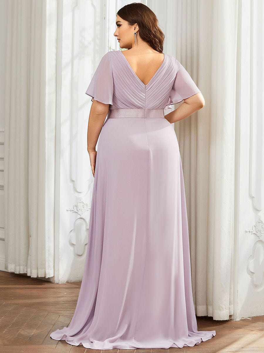 High Waist Short Sleeves Bridesmaid Dress #color_Lilac High Waist Short Sleeves Bridesmaid Dress #color_Lilac