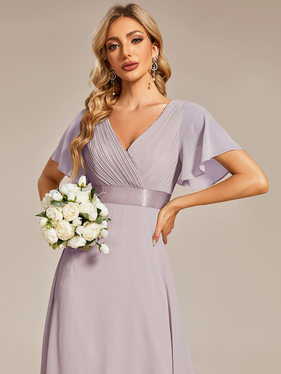 High Waist Short Sleeves Bridesmaid Dress #color_Lilac High Waist Short Sleeves Bridesmaid Dress #color_Lilac
