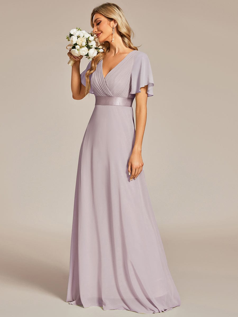 High Waist Short Sleeves Bridesmaid Dress #color_Lilac High Waist Short Sleeves Bridesmaid Dress #color_Lilac