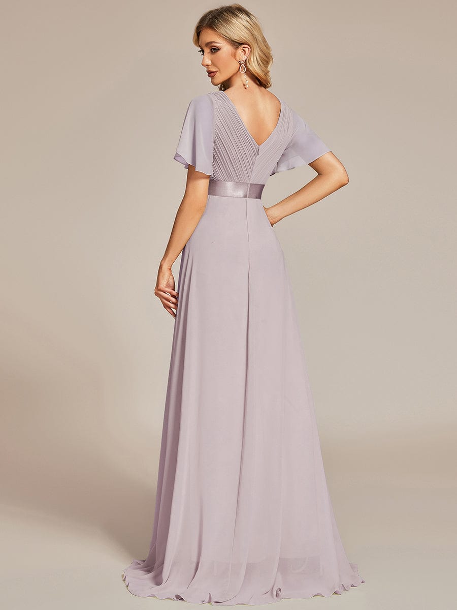 High Waist Short Sleeves Bridesmaid Dress #color_Lilac High Waist Short Sleeves Bridesmaid Dress #color_Lilac