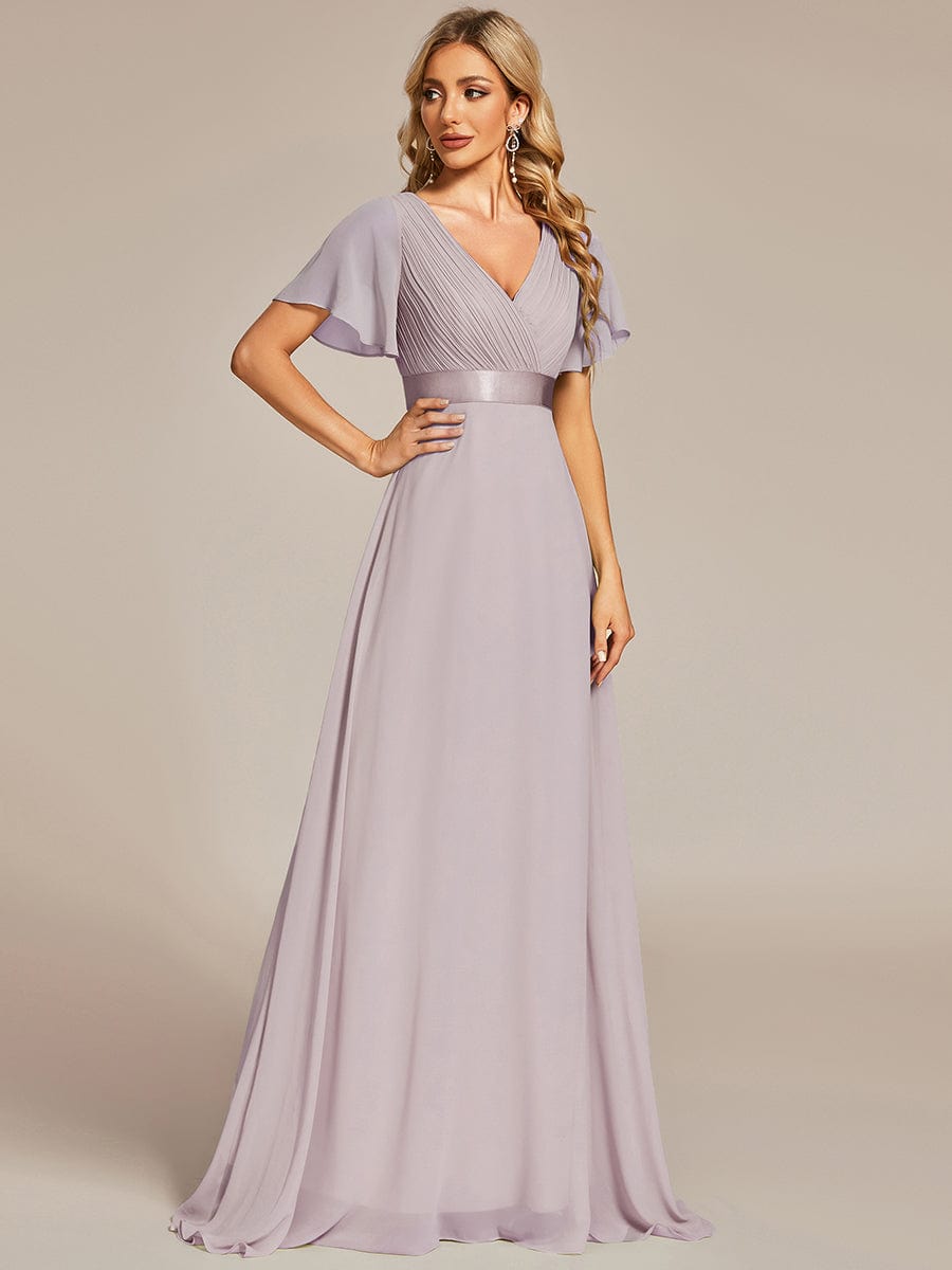 High Waist Short Sleeves Bridesmaid Dress #color_Lilac High Waist Short Sleeves Bridesmaid Dress #color_Lilac