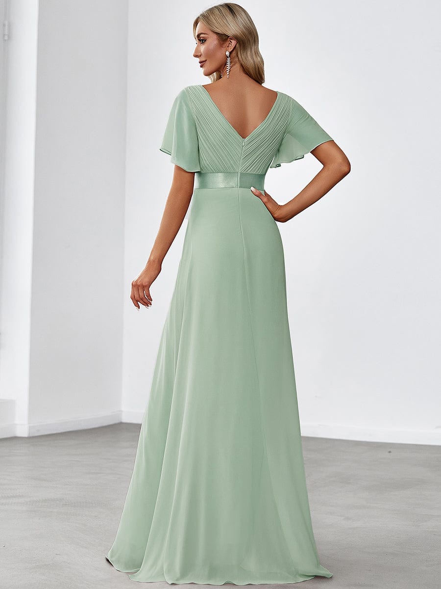 High Waist Short Sleeves Bridesmaid Dress #color_Mint Green High Waist Short Sleeves Bridesmaid Dress #color_Mint Green
