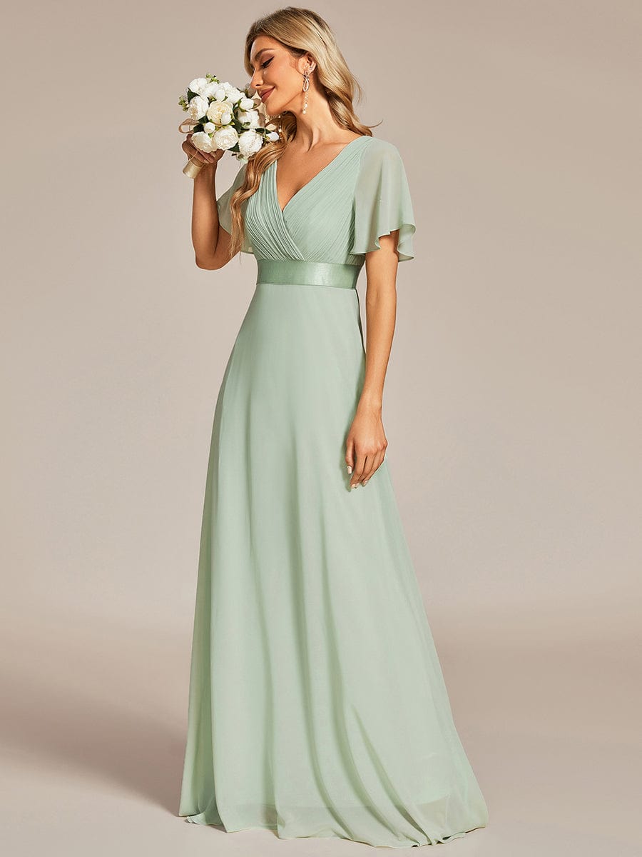 High Waist Short Sleeves Bridesmaid Dress #color_Mint Green High Waist Short Sleeves Bridesmaid Dress #color_Mint Green