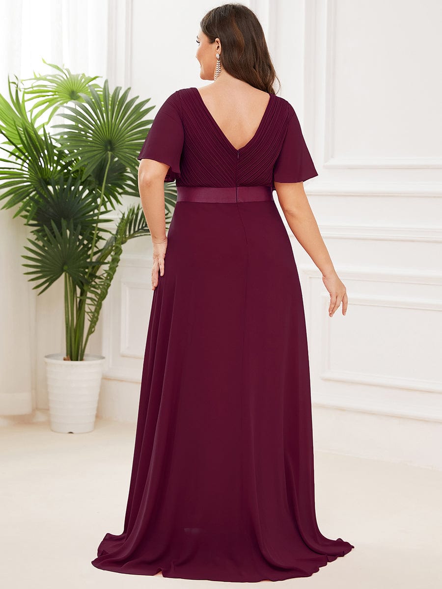 High Waist Short Sleeves Bridesmaid Dress #color_Mulberry High Waist Short Sleeves Bridesmaid Dress #color_Mulberry