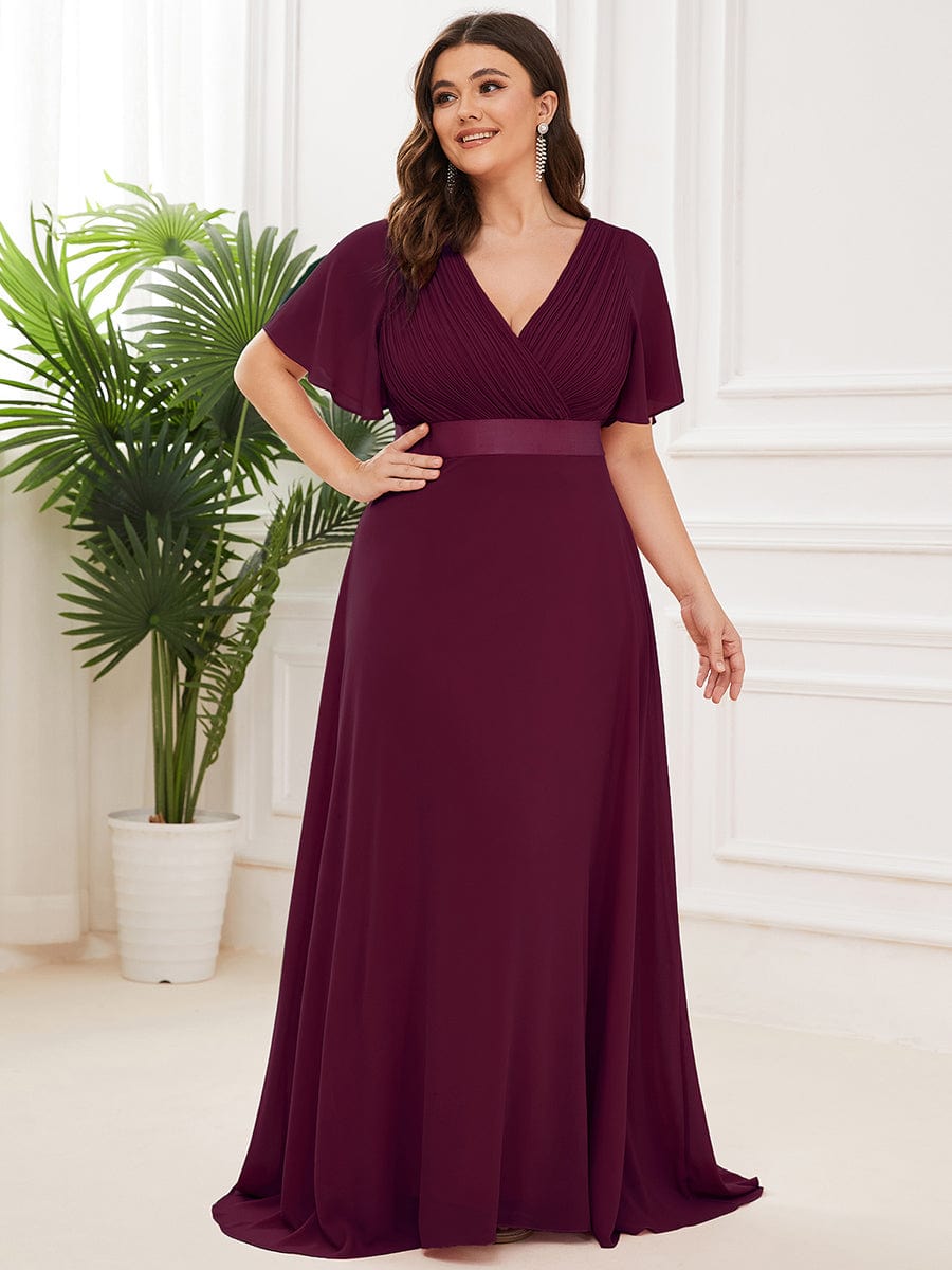 High Waist Short Sleeves Bridesmaid Dress #color_Mulberry High Waist Short Sleeves Bridesmaid Dress #color_Mulberry